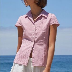John Galt Red Gingham Rue Collared Top